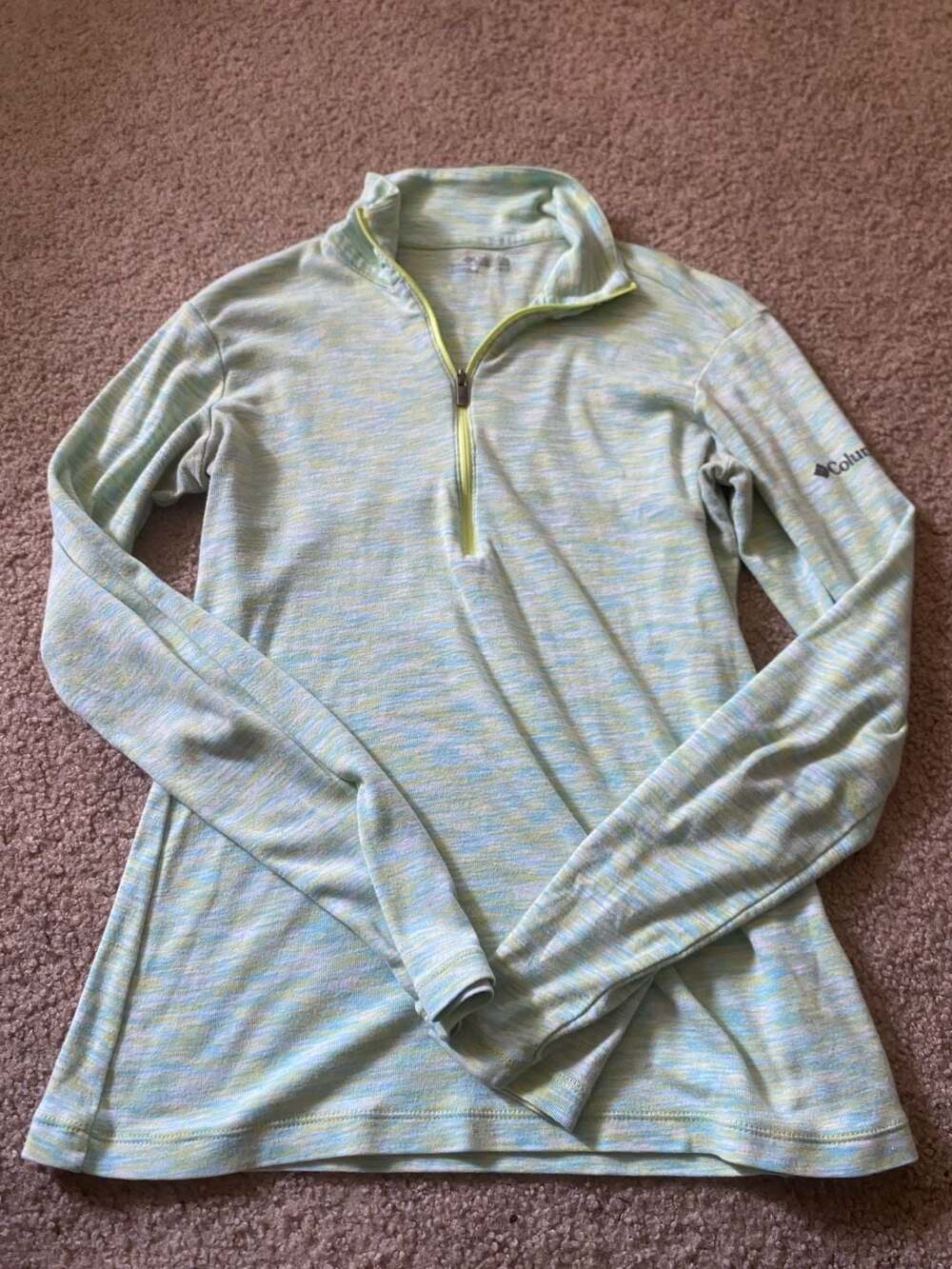 Columbia Quarter Zip Pullover Size XS Green Blue Heathered Long Sleeve